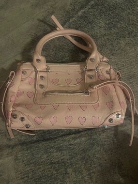 Pink Heart-Print Women’s Satchel Bag